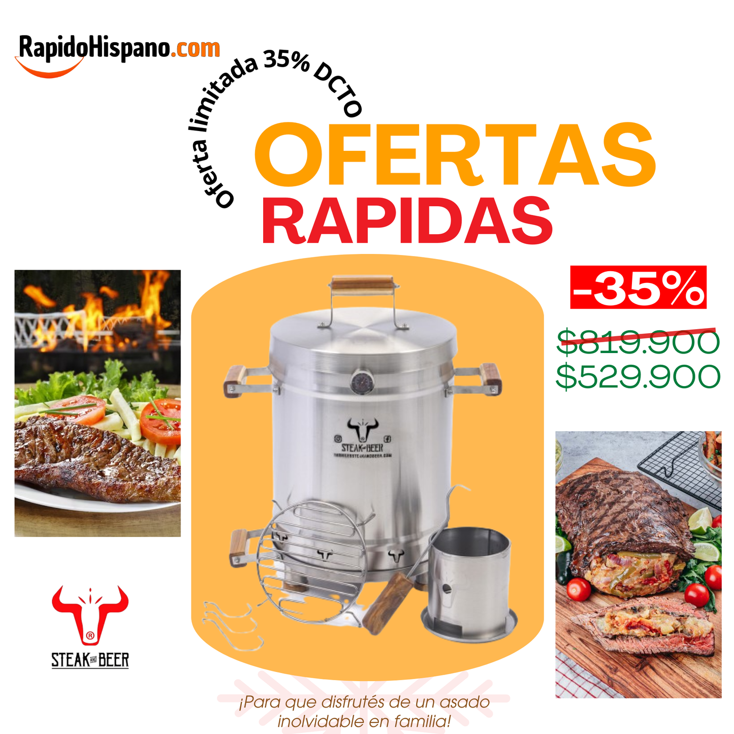 BARRIL ASADOR MEDIANO STEAK AND BEER / En Oferta 35% DCTO - Rapido Hispano